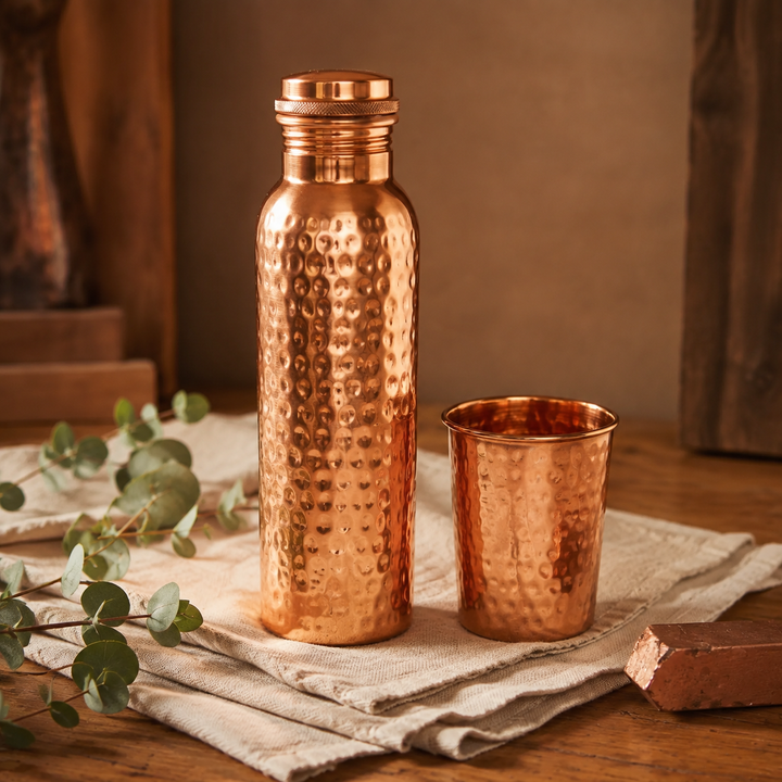 Hammered Copper Bottle and Tumbler Gift Set