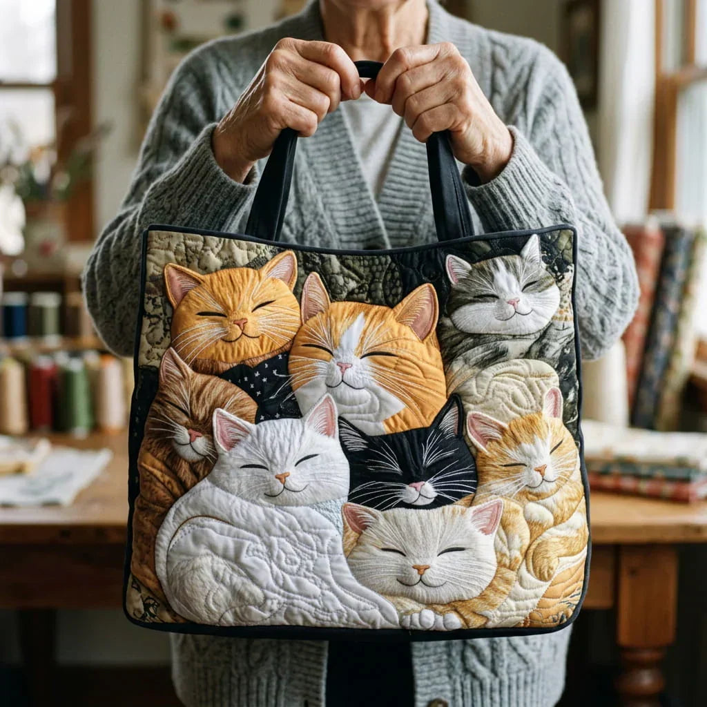Bolso Tote Acolchado - Gatitos Durmiendo