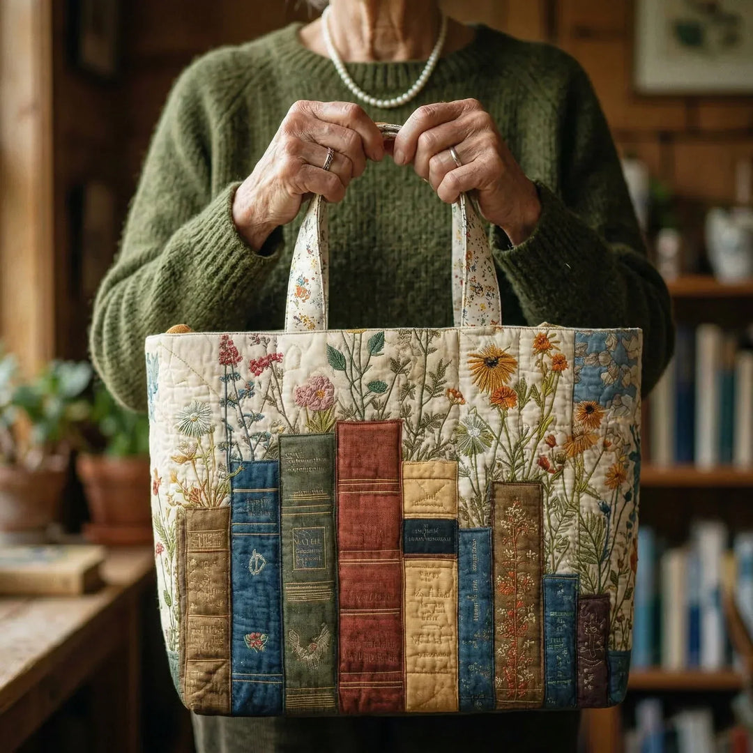 Bolsa Tote Acolchada - Libros y Flores