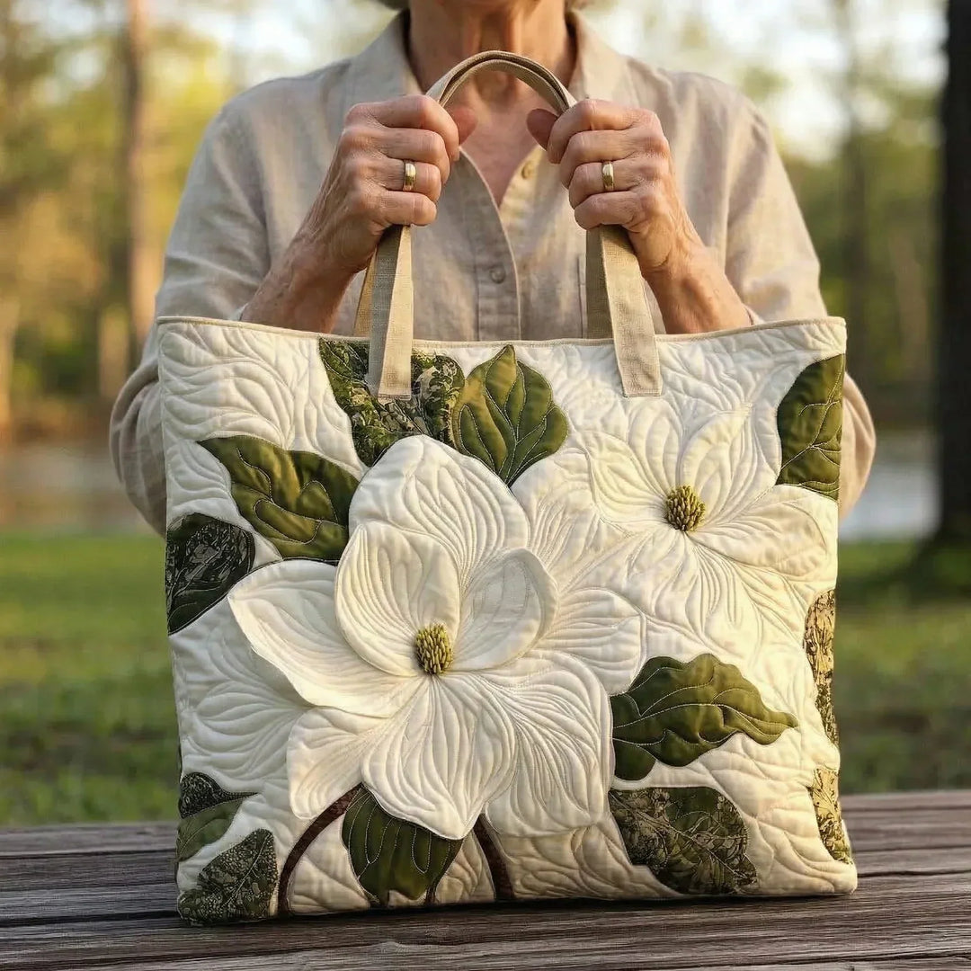 Bolsa Tote Acolchada - Elegantes Lirios Blancos