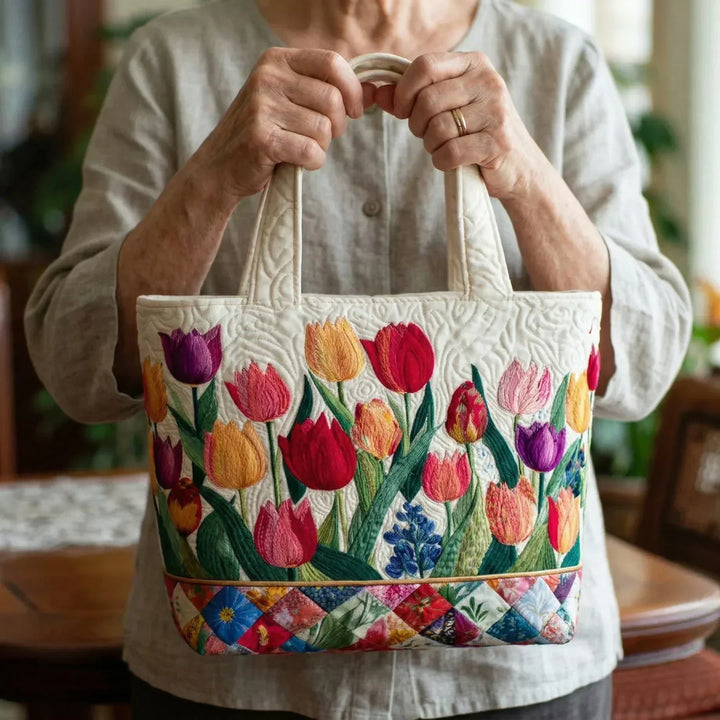 Quilted Tulip Garden Tote Bag