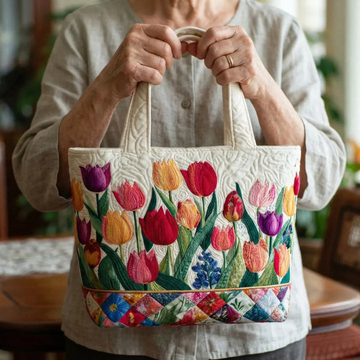 Bolsa Tote Acolchada - Jardín de Tulipanes
