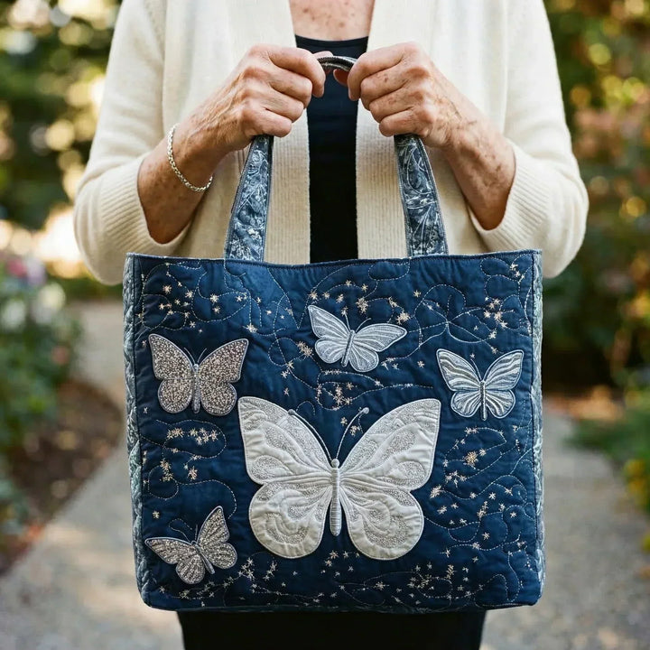 Embroidered Silver Butterfly Shoulder Bag