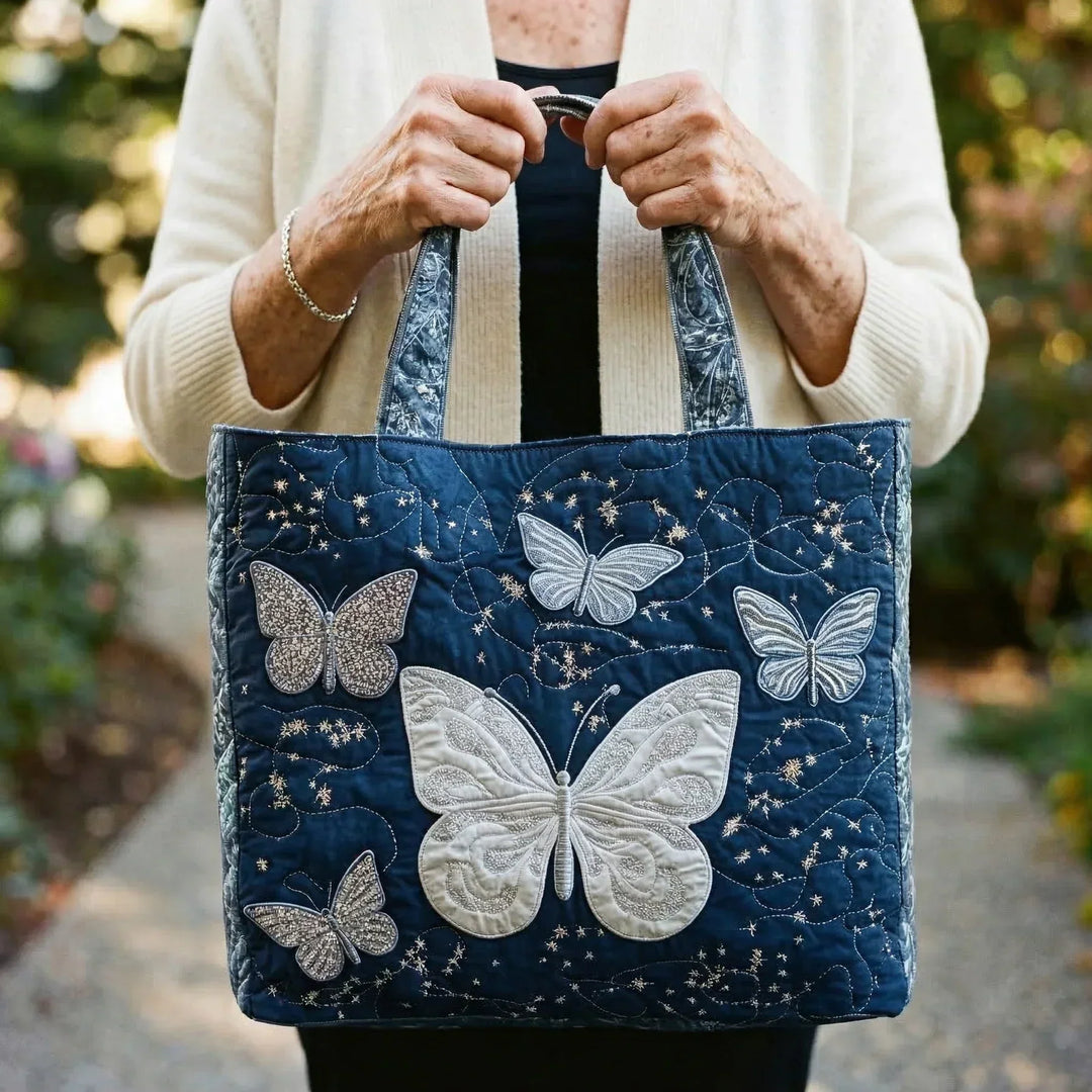 Bolso Tote Acolchado - Mariposa Plateada