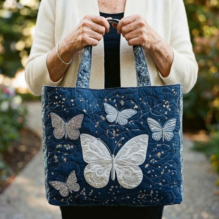 Bolso Tote Acolchado - Mariposa Plateada