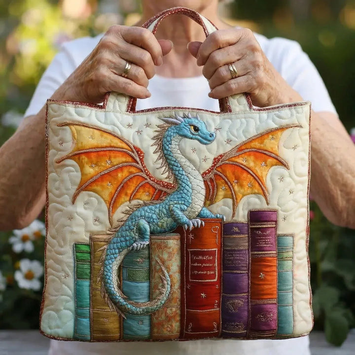 Bolsa Tote Acolchada - Guardián del Libro Dragón Esmeralda
