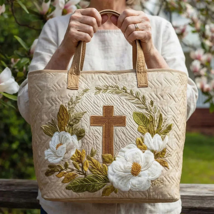 Quilted Sacred Cross Tote Bag