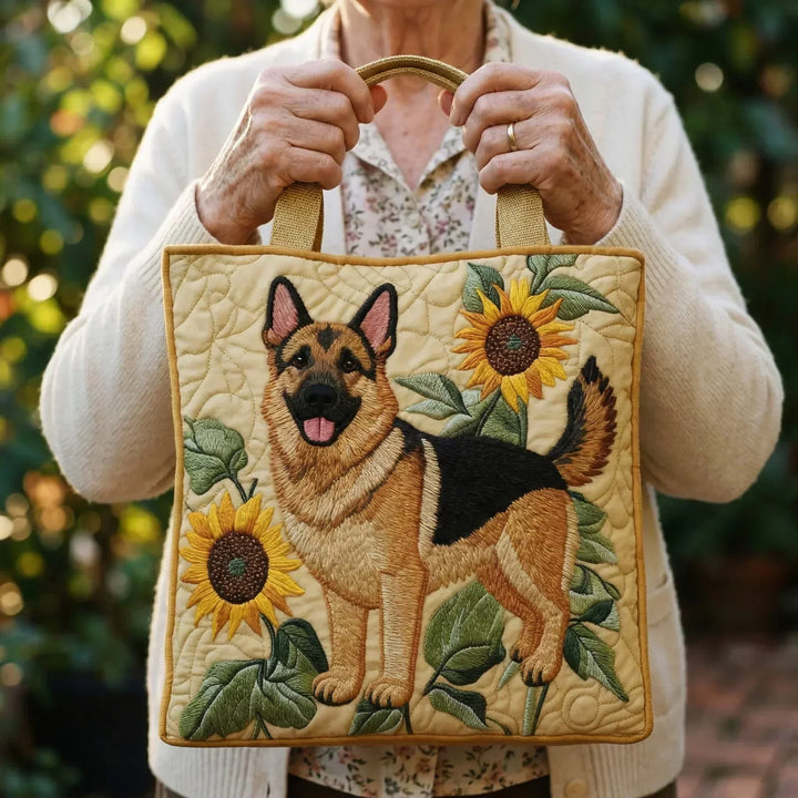 Bolsa Tote Acolchada - Pastor Alemán Floral