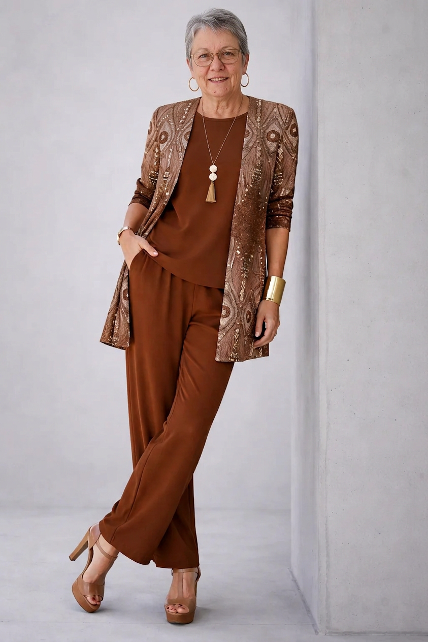 Cerise - Brown Three-Piece Matching Set