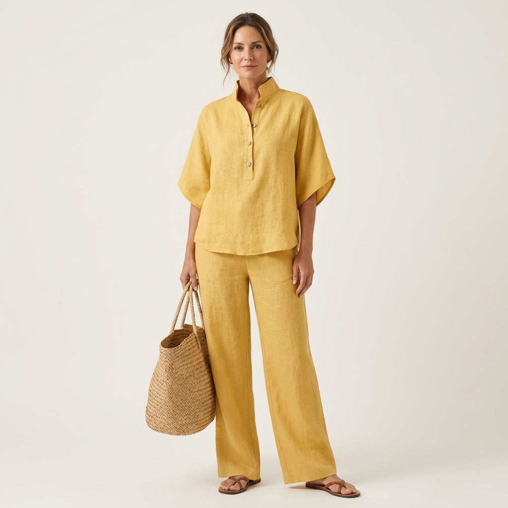 Kenya - Linen Set with Mandarin Collar