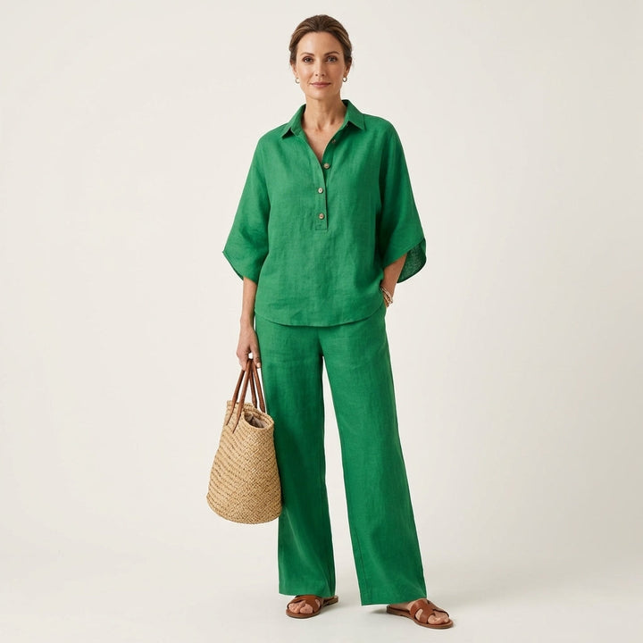 Kenya - Linen Set with Mandarin Collar