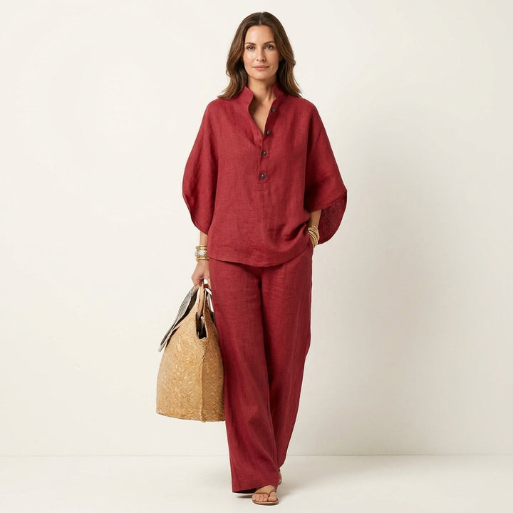 Kenya - Linen Set with Mandarin Collar