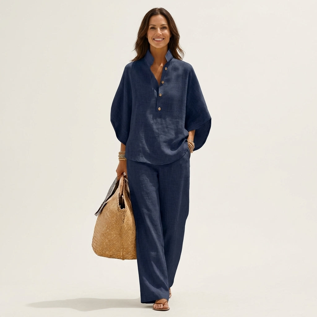 Kenya - Linen Set with Mandarin Collar