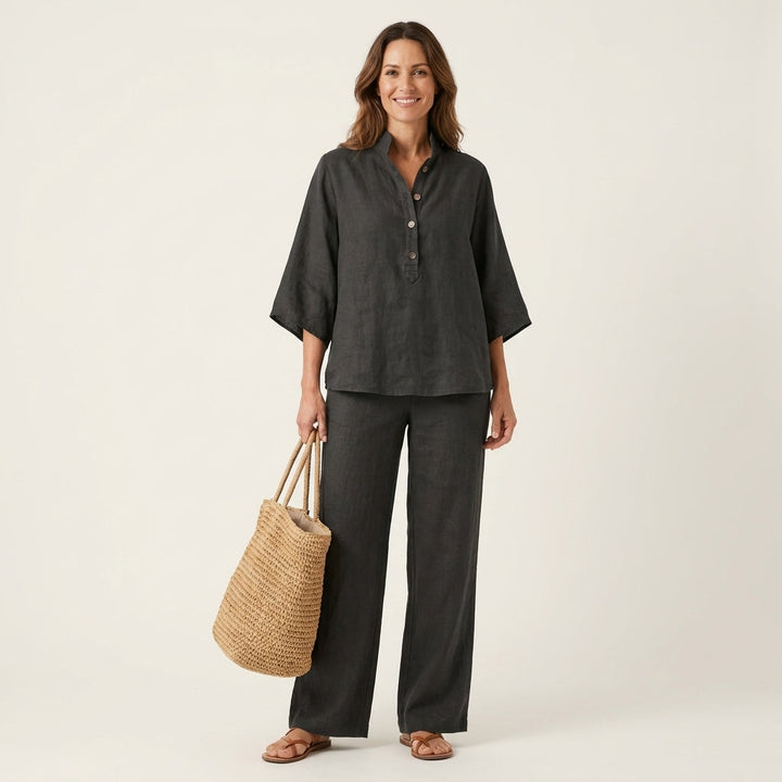 Kenya - Linen Set with Mandarin Collar