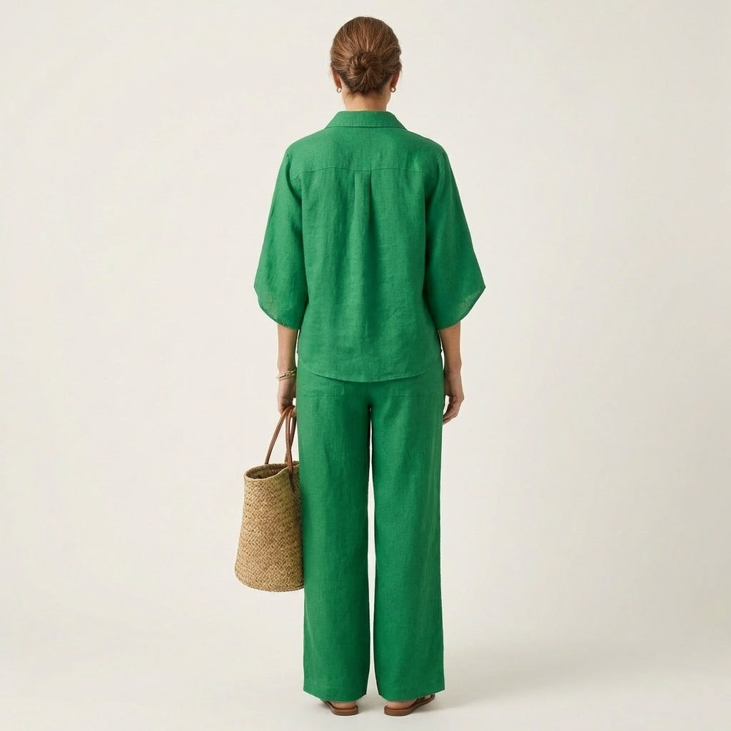 Kenya - Linen Set with Mandarin Collar