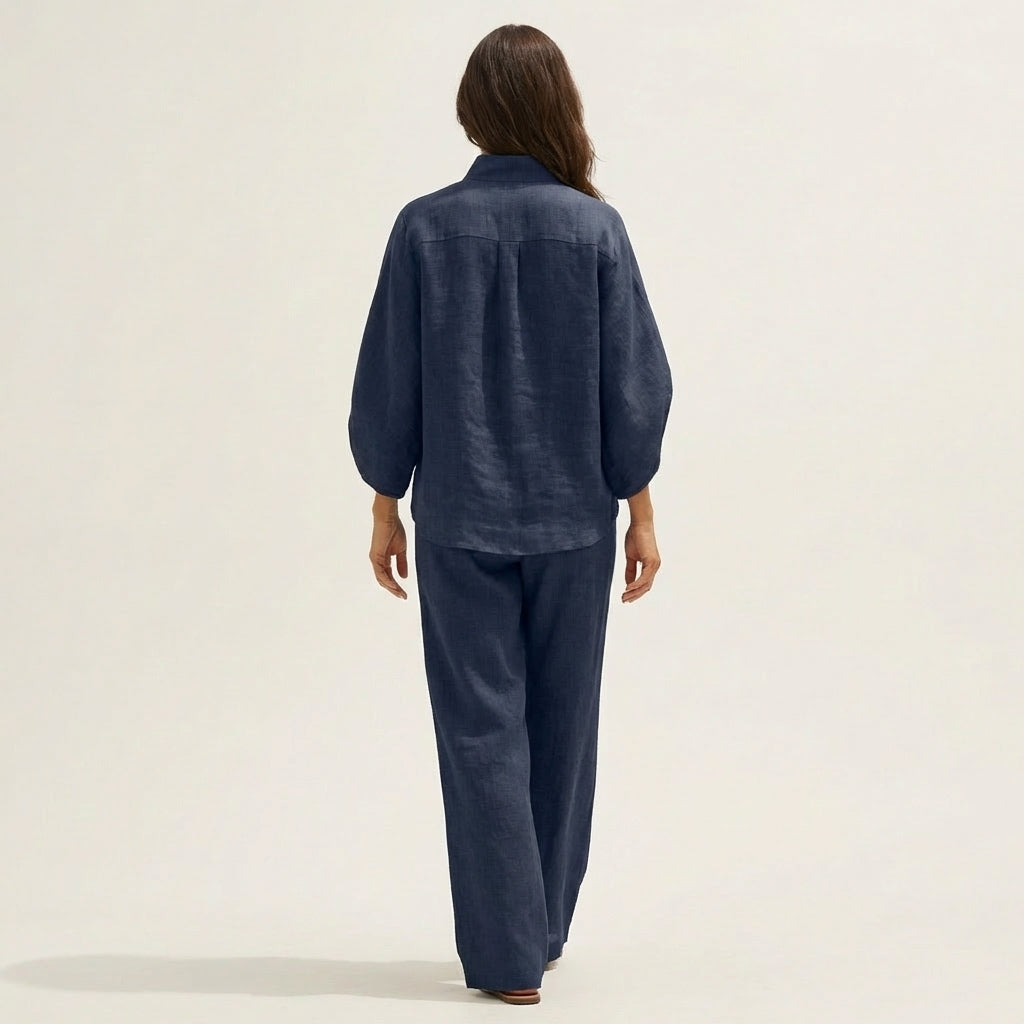 Kenya - Linen Set with Mandarin Collar