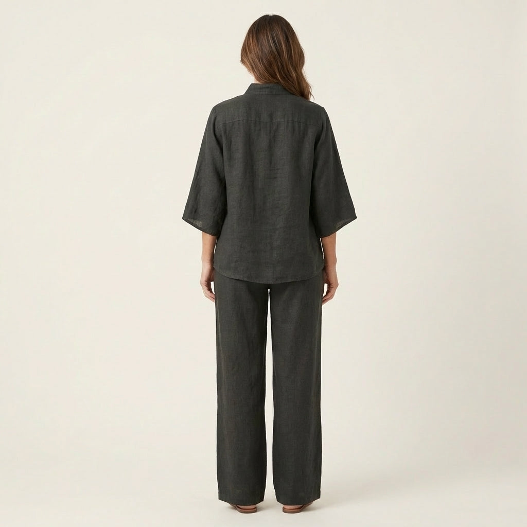 Kenya - Linen Set with Mandarin Collar