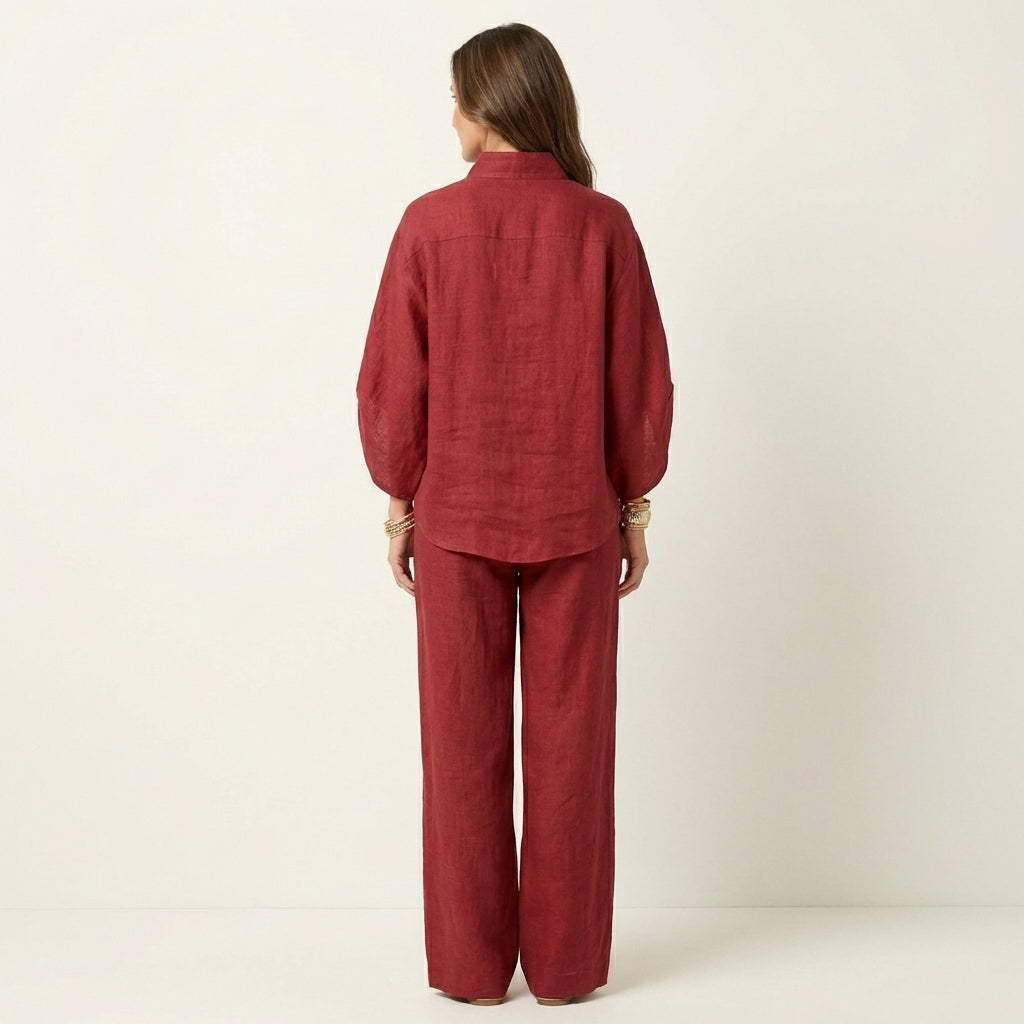 Kenya - Linen Set with Mandarin Collar