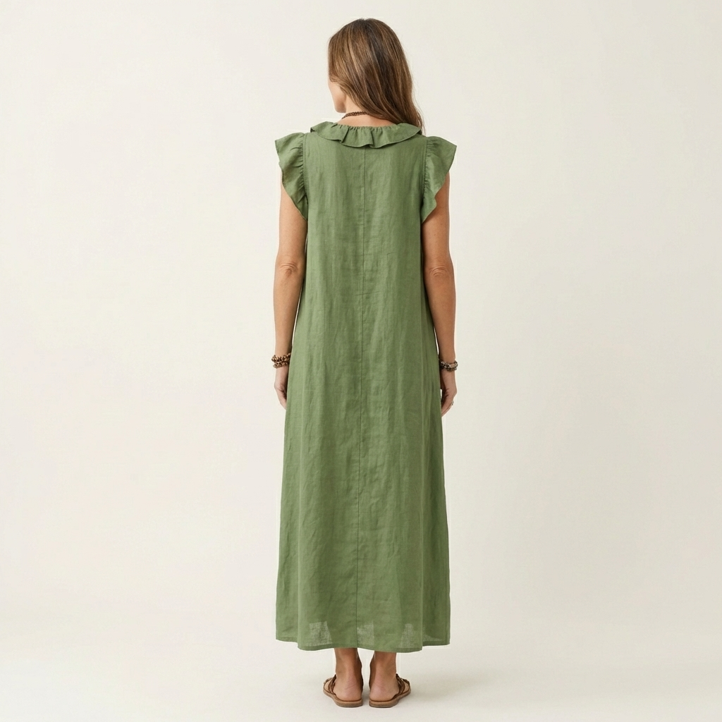 Paola - Linen Dress with Ruffle Neckline