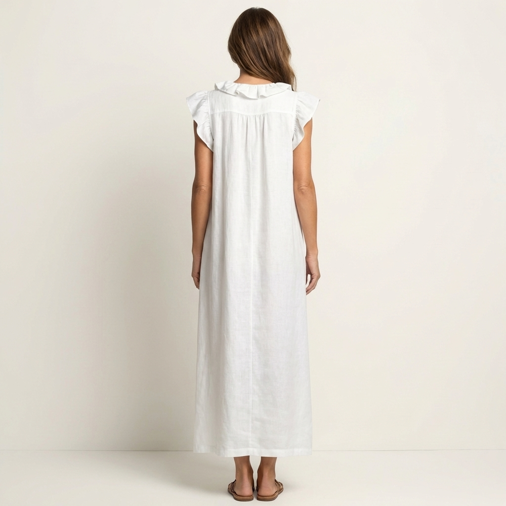 Paola - Linen Dress with Ruffle Neckline