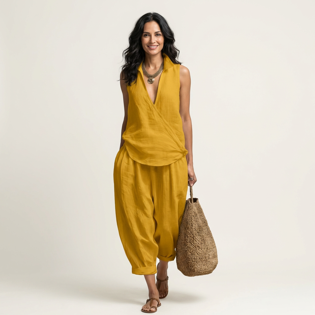 Rochelle - Wrap Top and Wide-Leg Pants Set