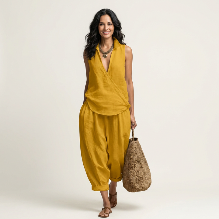 Rochelle - Wrap Top and Wide-Leg Pants Set