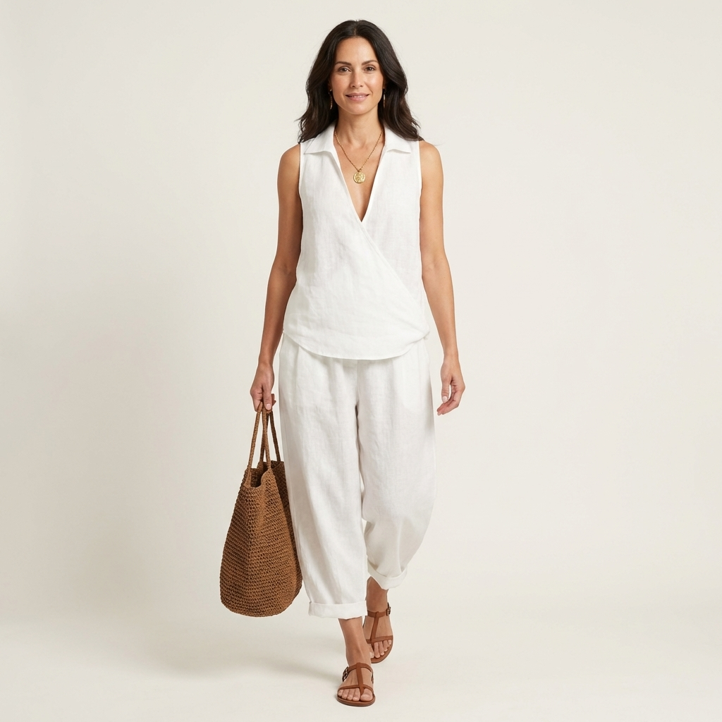 Rochelle - Wrap Top and Wide-Leg Pants Set