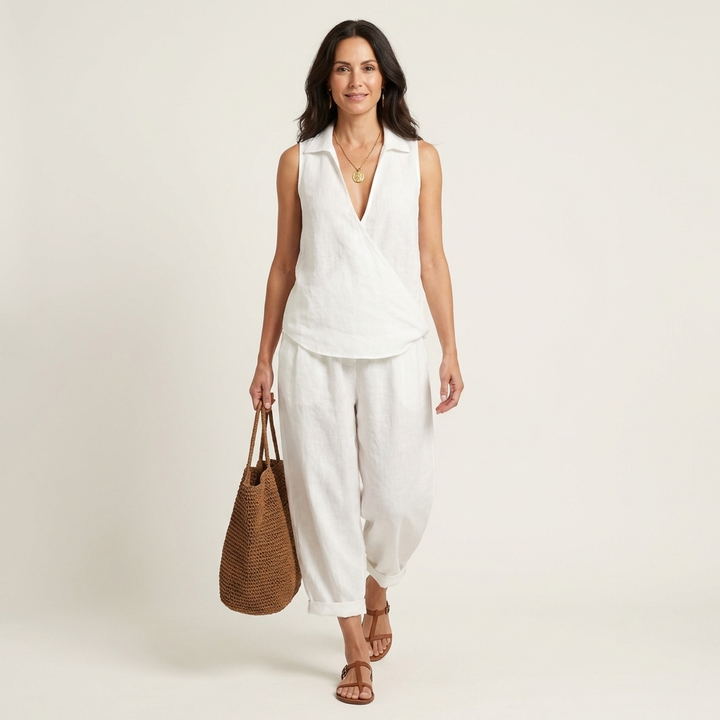 Rochelle - Wrap Top and Wide-Leg Pants Set