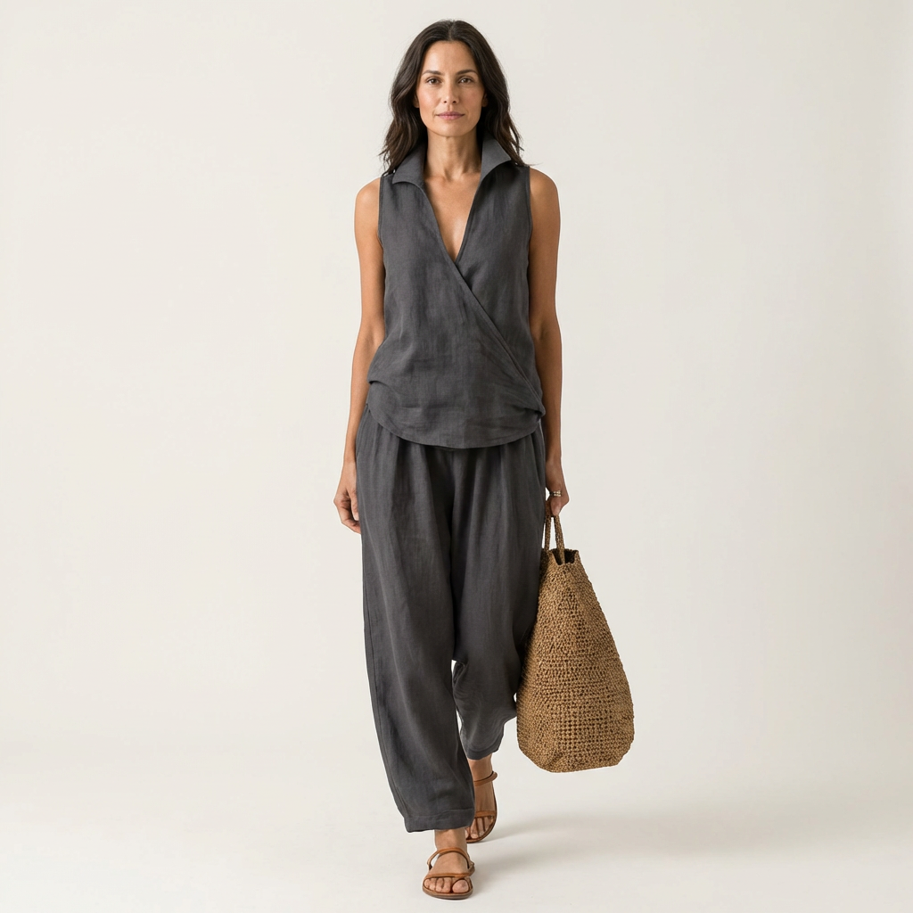 Rochelle - Wrap Top and Wide-Leg Pants Set