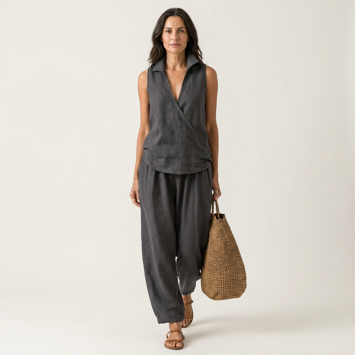 Rochelle - Wrap Top and Wide-Leg Pants Set