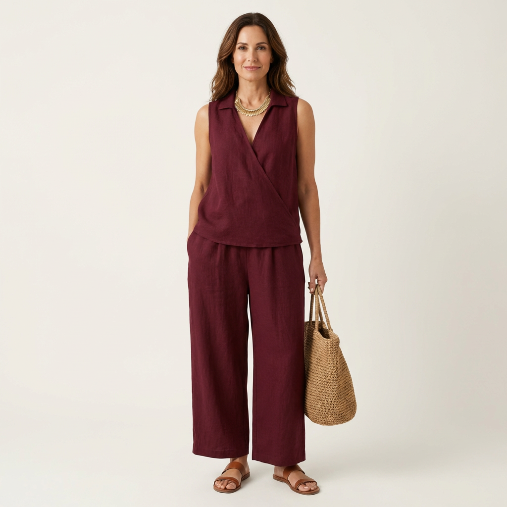 Rochelle - Wrap Top and Wide-Leg Pants Set