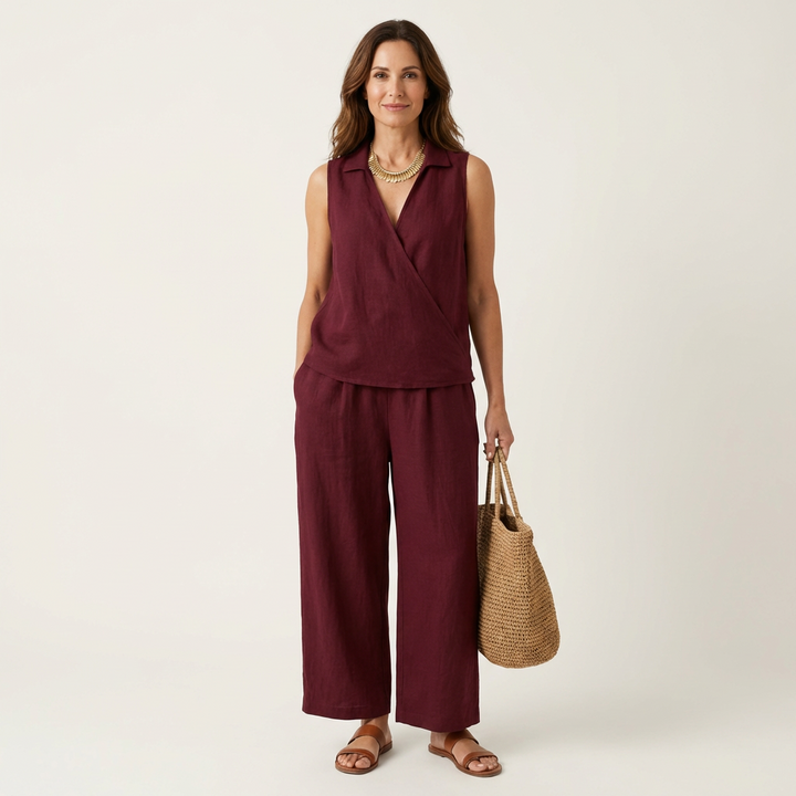 Rochelle - Wrap Top and Wide-Leg Pants Set