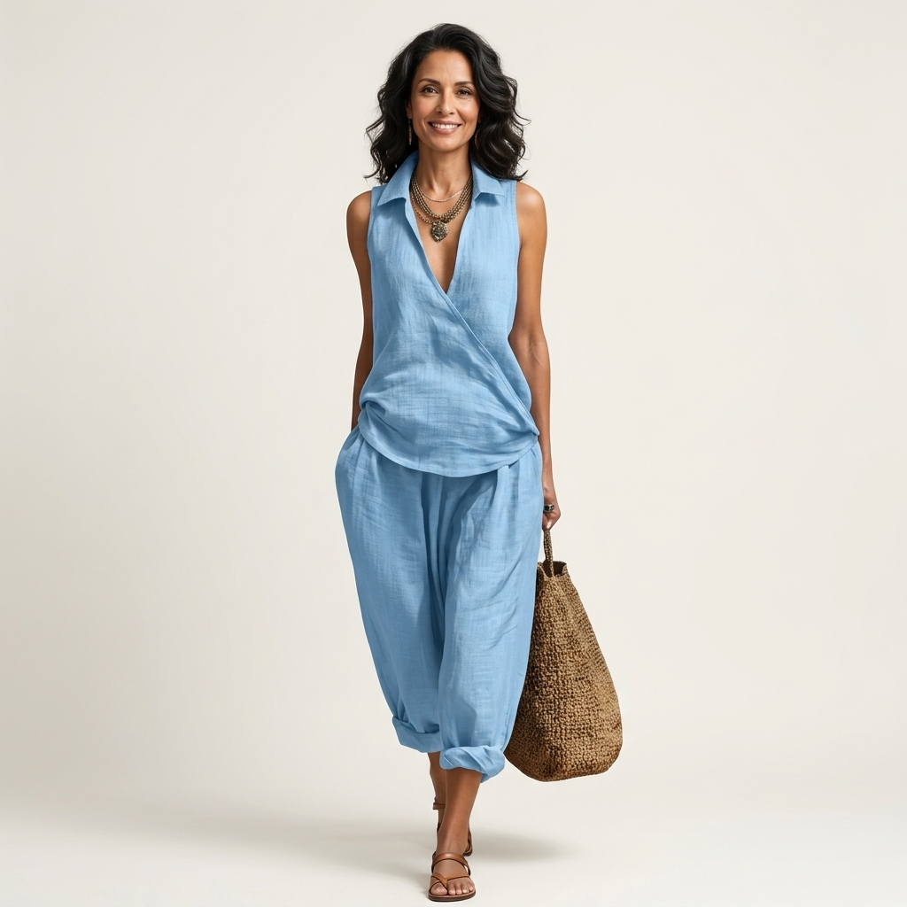 Rochelle - Wrap Top and Wide-Leg Pants Set