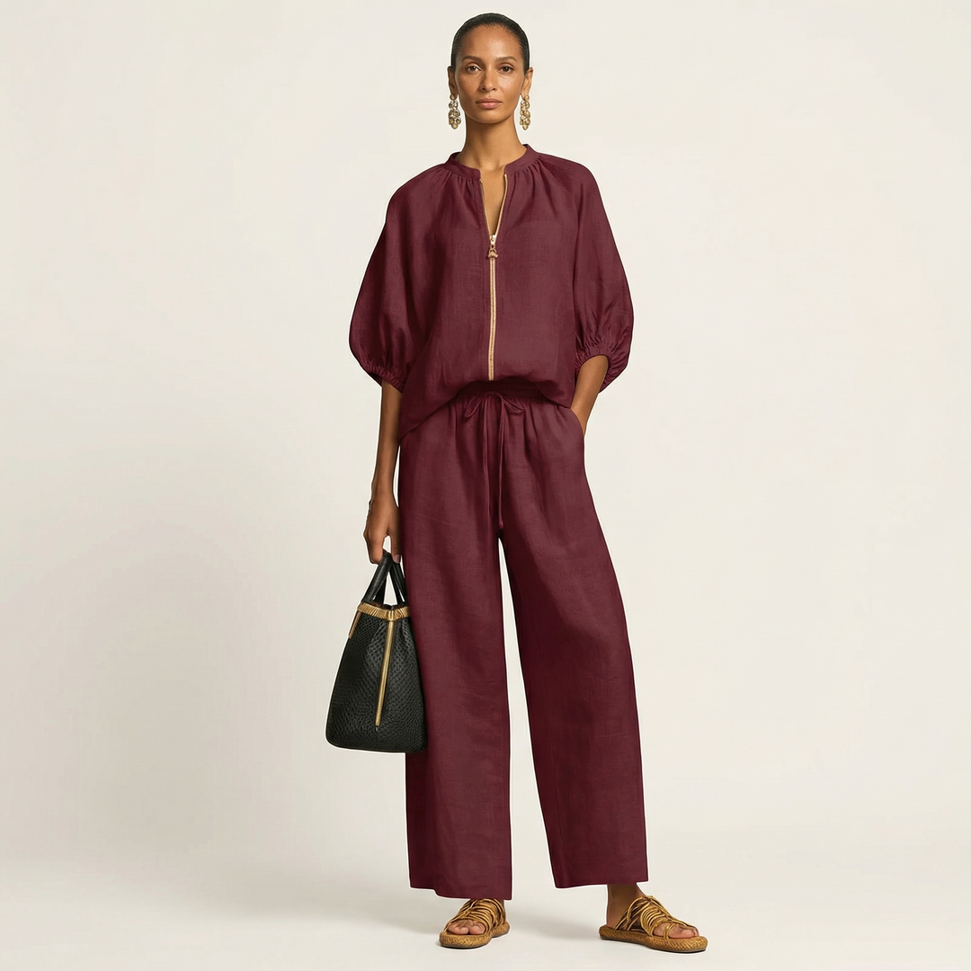 Britt - Linen Set with Gold Zipper