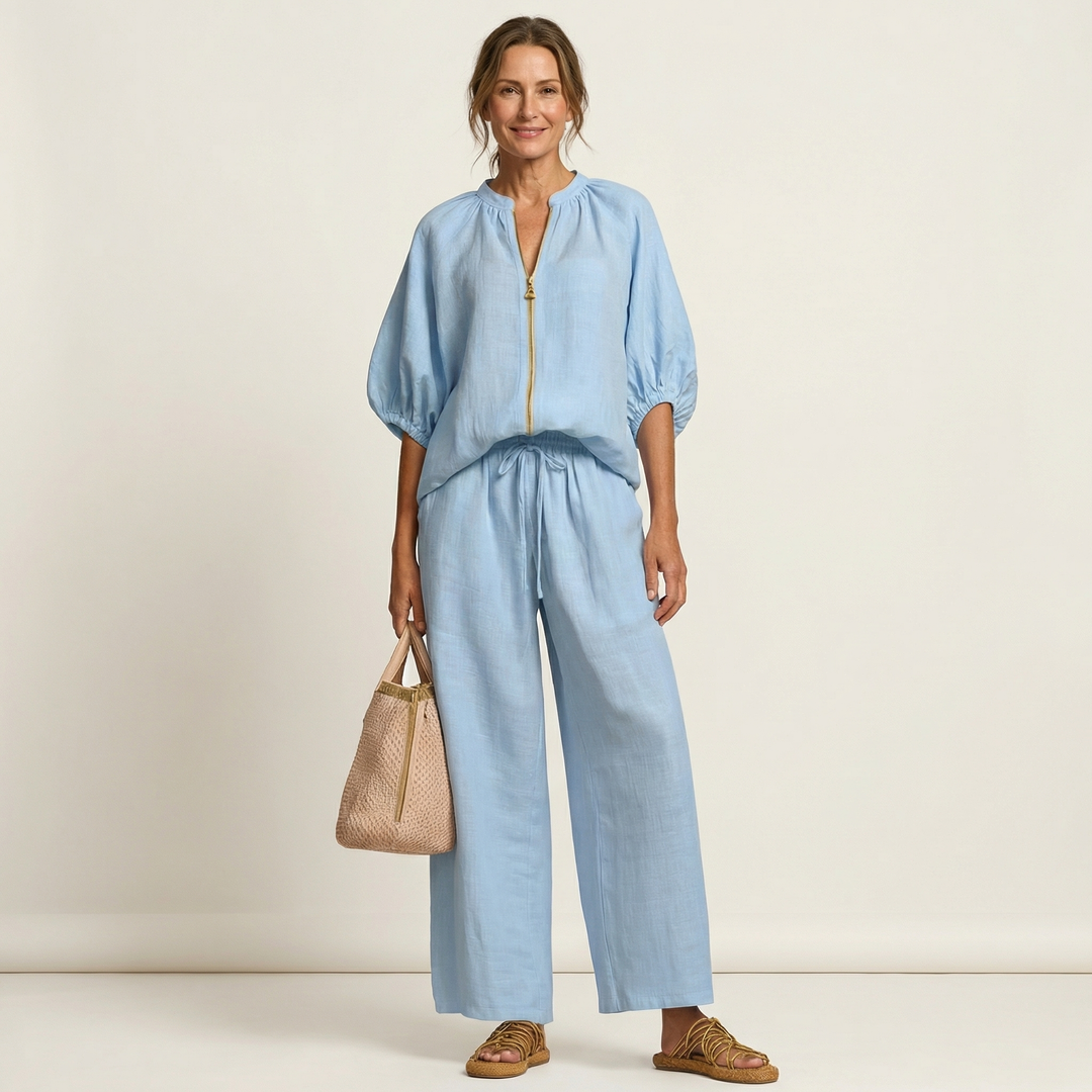 Britt - Linen Set with Gold Zipper