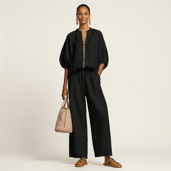 Britt - Linen Set with Gold Zipper