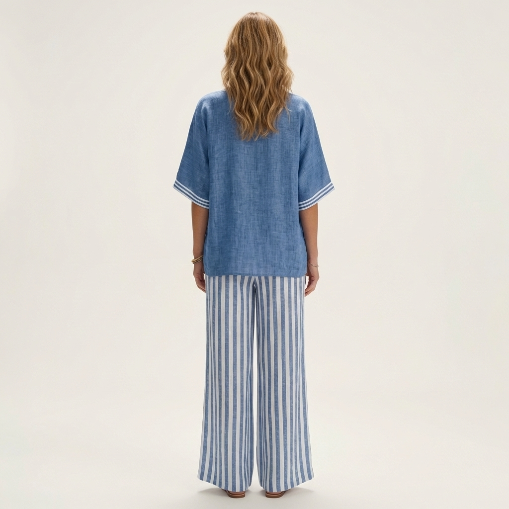 Hailey - Contrast Trim Top and Striped Pants Set