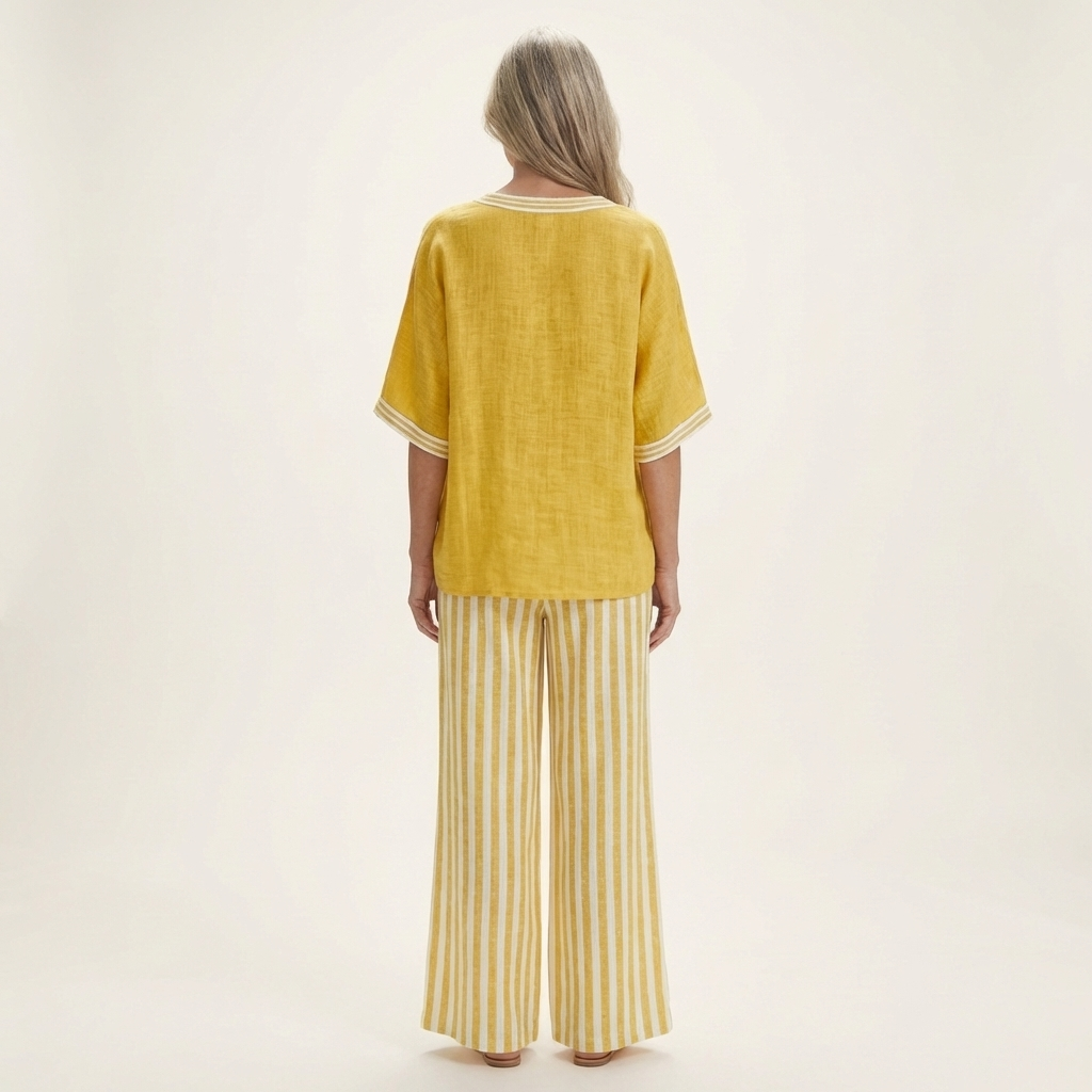 Hailey - Contrast Trim Top and Striped Pants Set