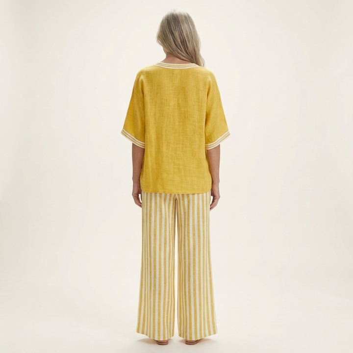 Hailey - Contrast Trim Top and Striped Pants Set