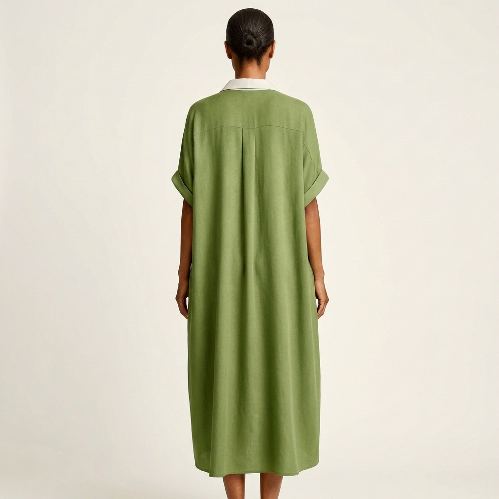 Deirdre - Long Shirt Dress with Contrast Collar