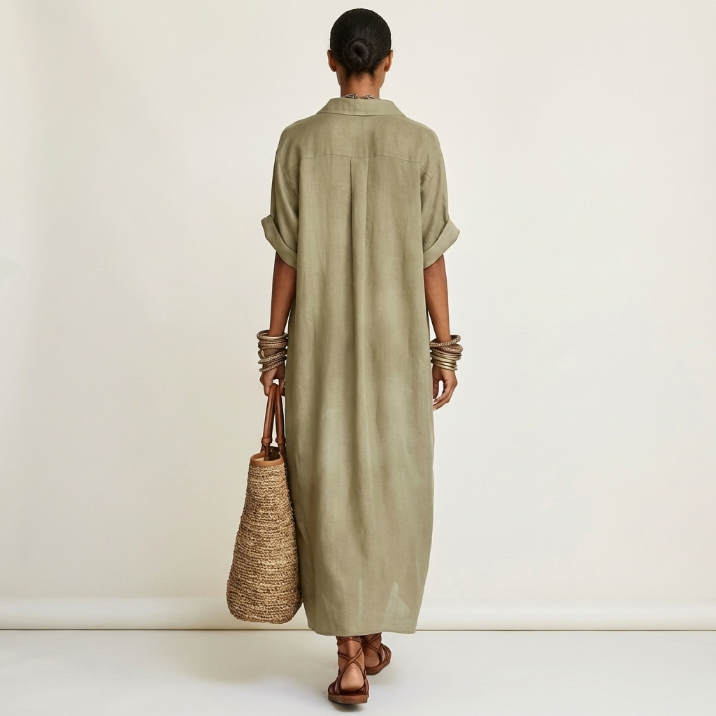 Deirdre - Long Shirt Dress with Contrast Collar