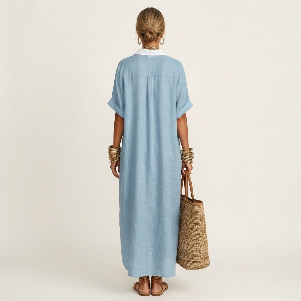 Deirdre - Long Shirt Dress with Contrast Collar