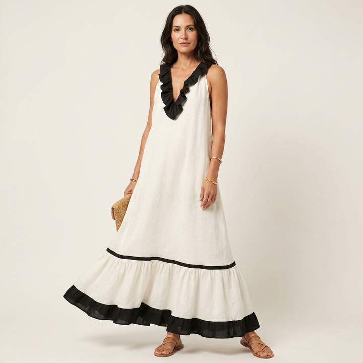 Carmella - Long Ruffle Contrast Dress