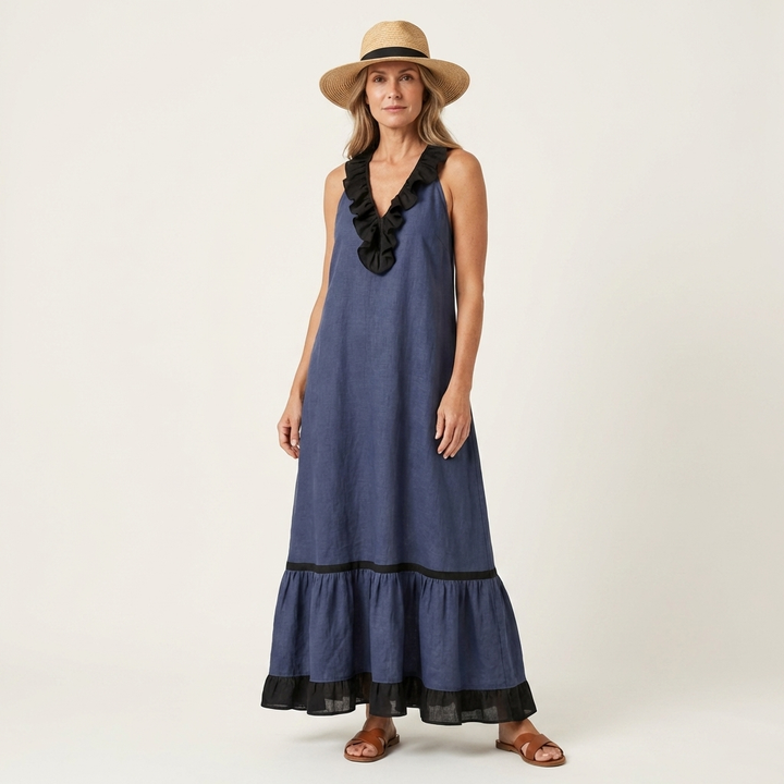 Carmella - Long Ruffle Contrast Dress
