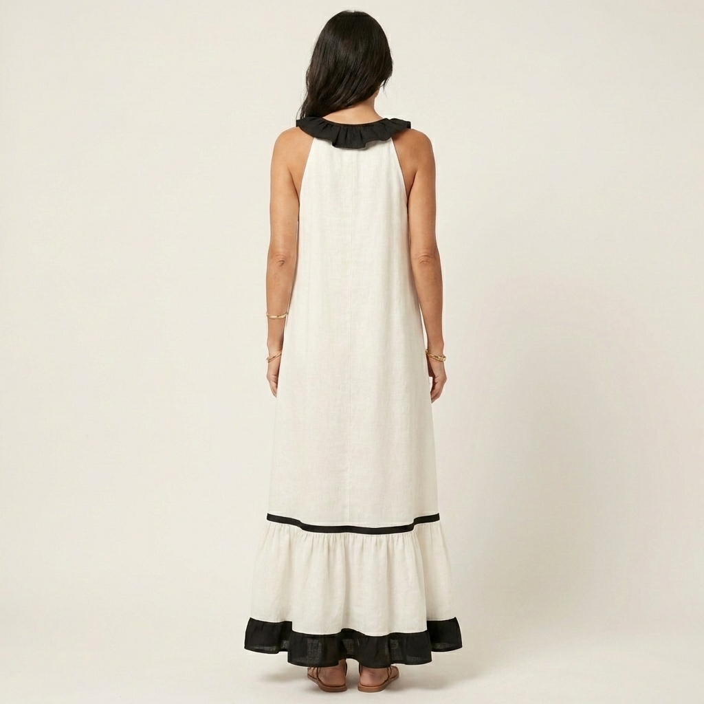 Carmella - Long Ruffle Contrast Dress