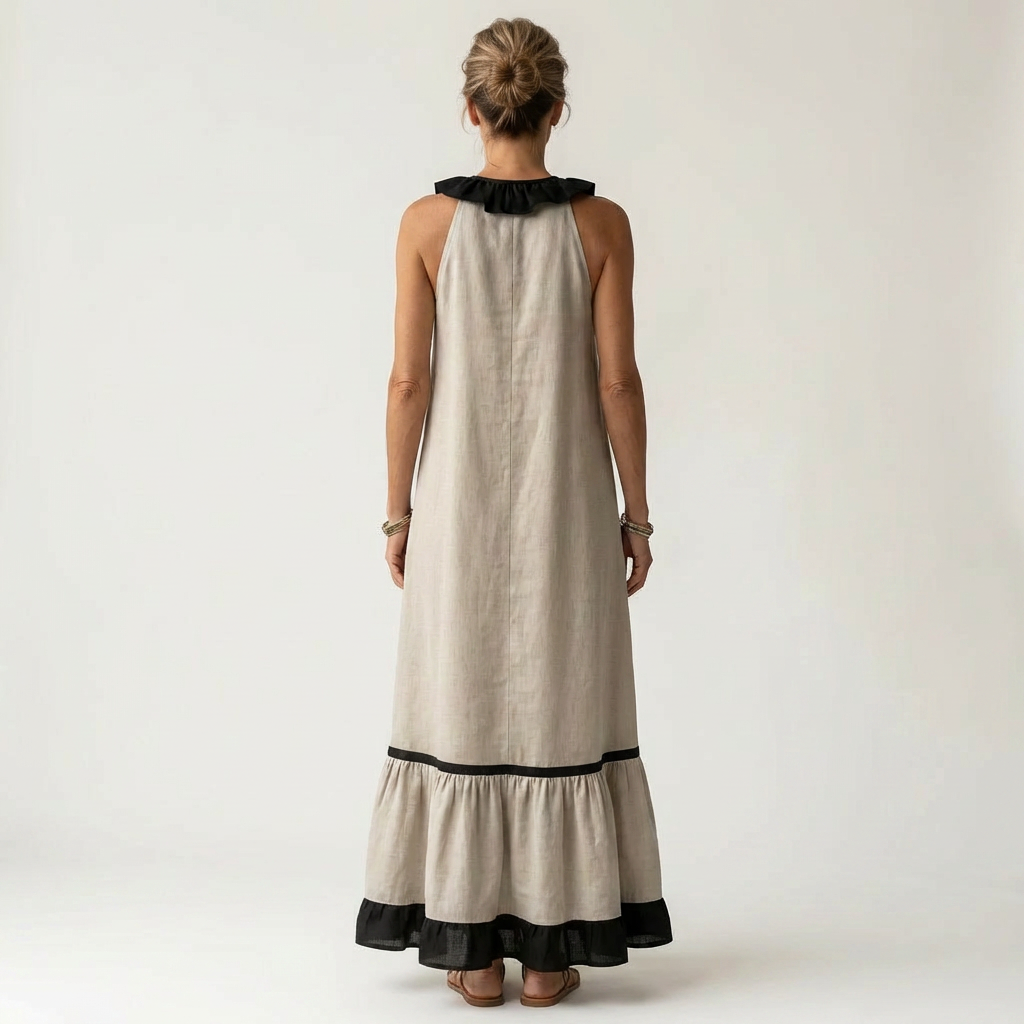 Carmella - Long Ruffle Contrast Dress