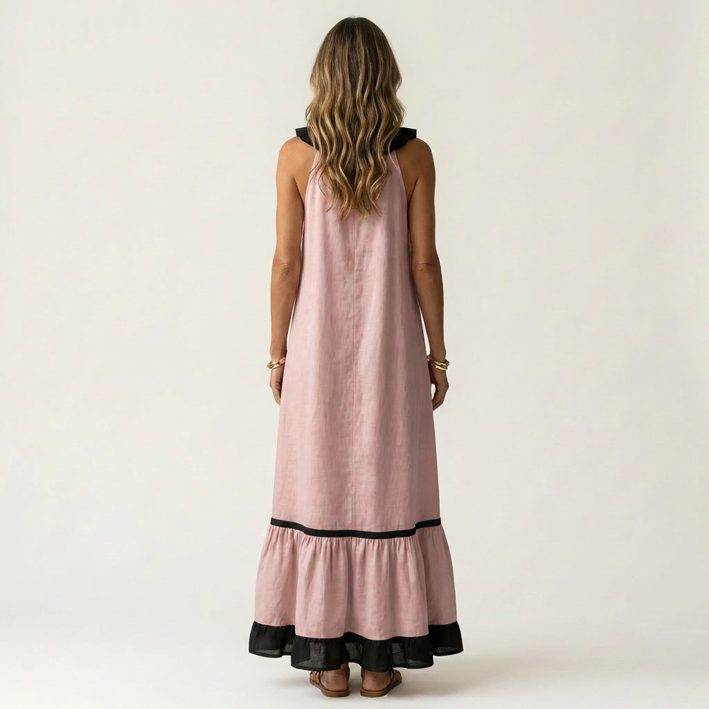 Carmella - Long Ruffle Contrast Dress
