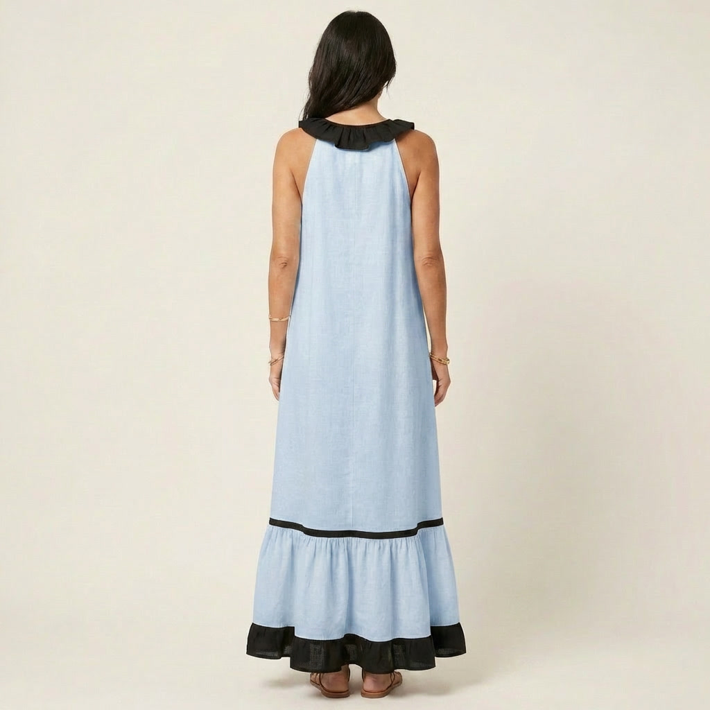 Carmella - Long Ruffle Contrast Dress