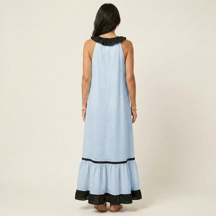 Carmella - Long Ruffle Contrast Dress
