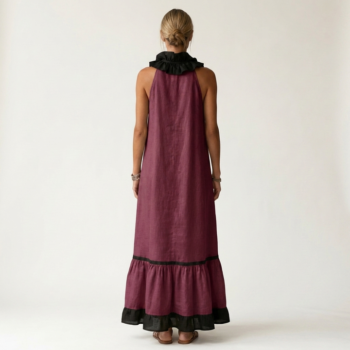 Carmella - Long Ruffle Contrast Dress